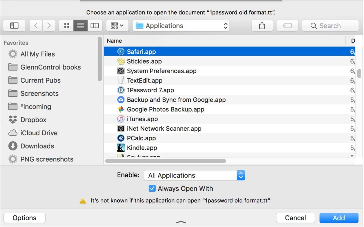 change the default application for a file type in os x